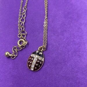 💛 Gold Tone Lady Bug Crystal Necklace